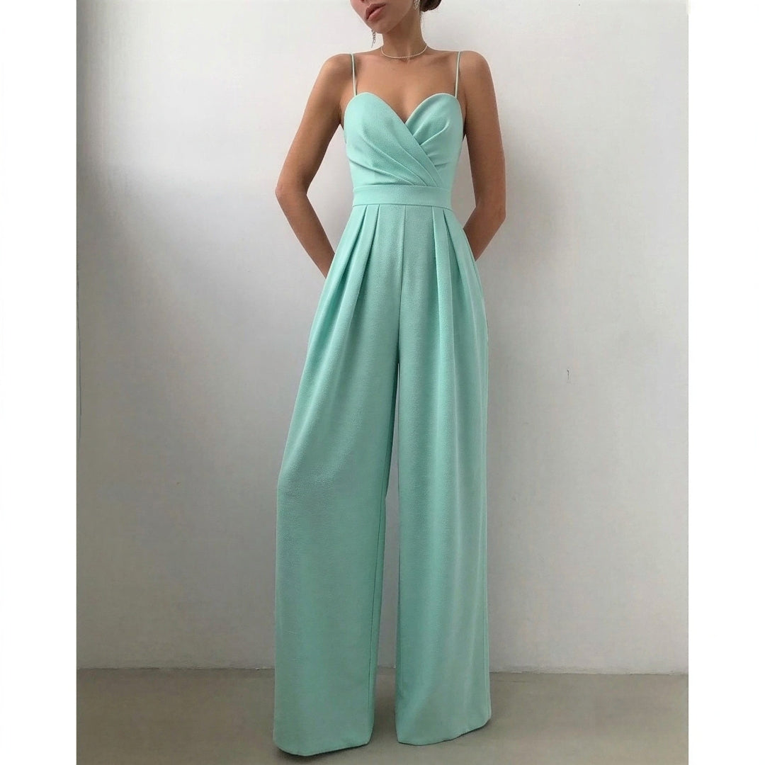 Kvinno Jumpsuit för Bröllopsgäster – Hjärtformad Bodice med Palazzo Ben och Fickor för Sommar Evenemang