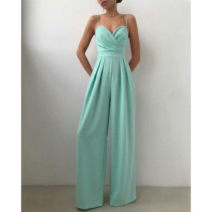 Kvinno Jumpsuit för Bröllopsgäster – Hjärtformad Bodice med Palazzo Ben och Fickor för Sommar Evenemang