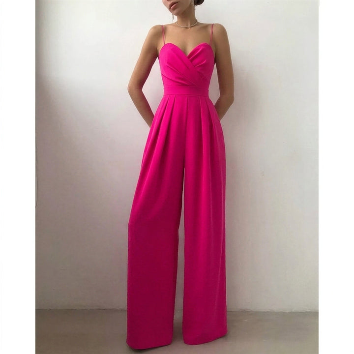 Kvinno Jumpsuit för Bröllopsgäster – Hjärtformad Bodice med Palazzo Ben och Fickor för Sommar Evenemang