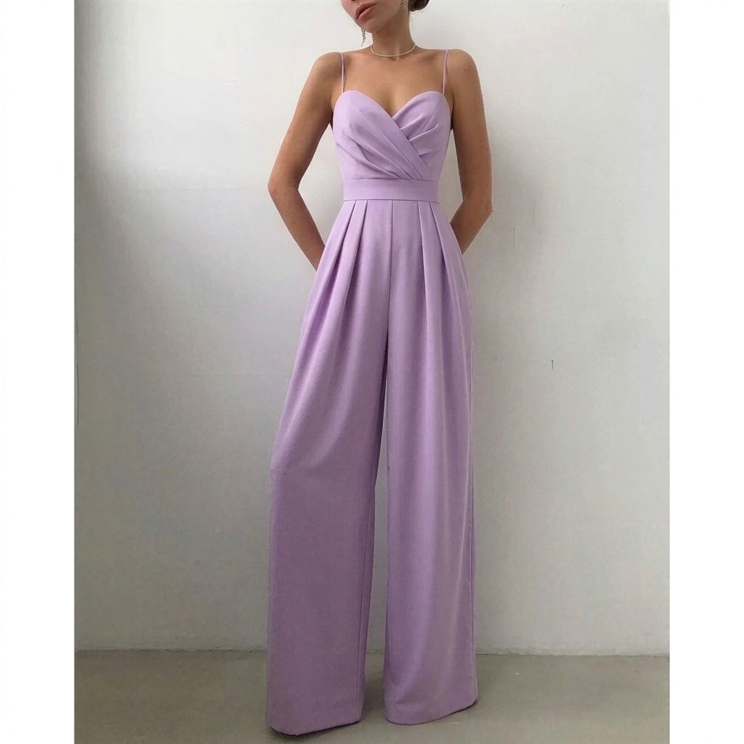 Kvinno Jumpsuit för Bröllopsgäster – Hjärtformad Bodice med Palazzo Ben och Fickor för Sommar Evenemang