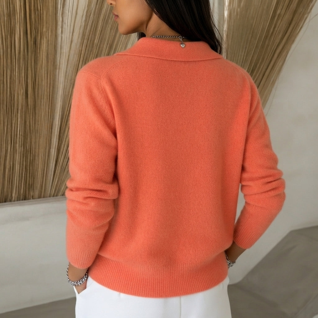 Kvinnors Avslappnad Polo-Krag Cardigan – Lätt Knapp-up Stickad för Kontor och Resa