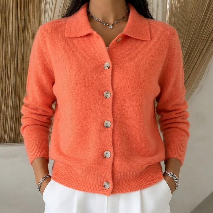 Kvinnors Avslappnad Polo-Krag Cardigan – Lätt Knapp-up Stickad för Kontor och Resa