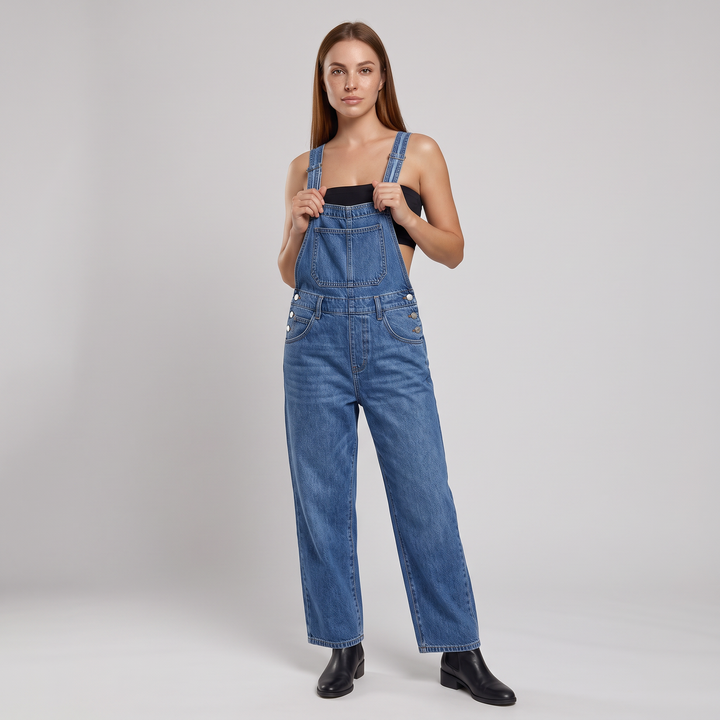 Kvinnors Avslappnade Denim Hängselbyxor – Nyttiga Overall för Avslappnad Vardaglig Lager