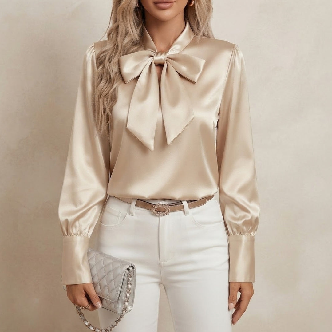 Kvinnors Blus Satin Slips Hals Utsmyckad Ärmtopp
