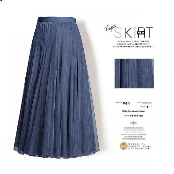 Kvinnors Lång Tyllkjol med Hög Midja och Plisserad Design