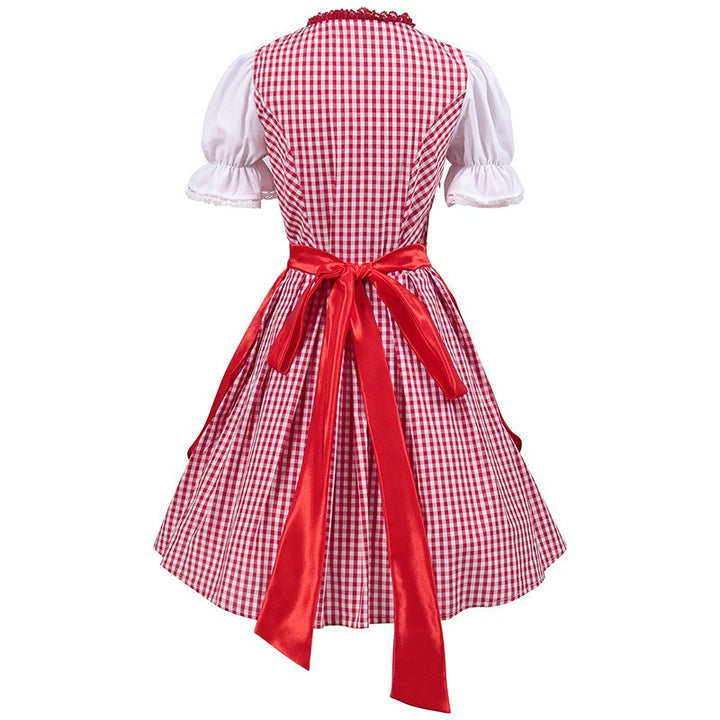 Kvinnors Rutig Dirndl Klänning – Snörning Oktoberfest Midi för Traditionella Firanden