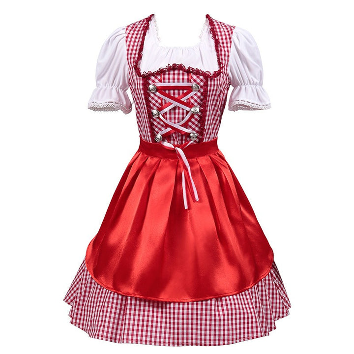 Kvinnors Rutig Dirndl Klänning – Snörning Oktoberfest Midi för Traditionella Firanden