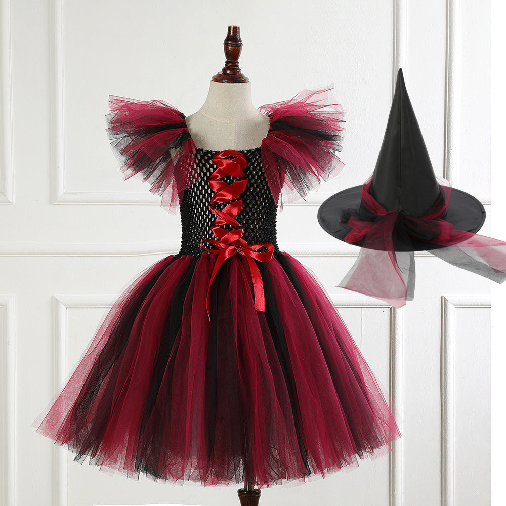 Kvinnors svarta och orange häxdress, hatt och bälte Halloween-kostym