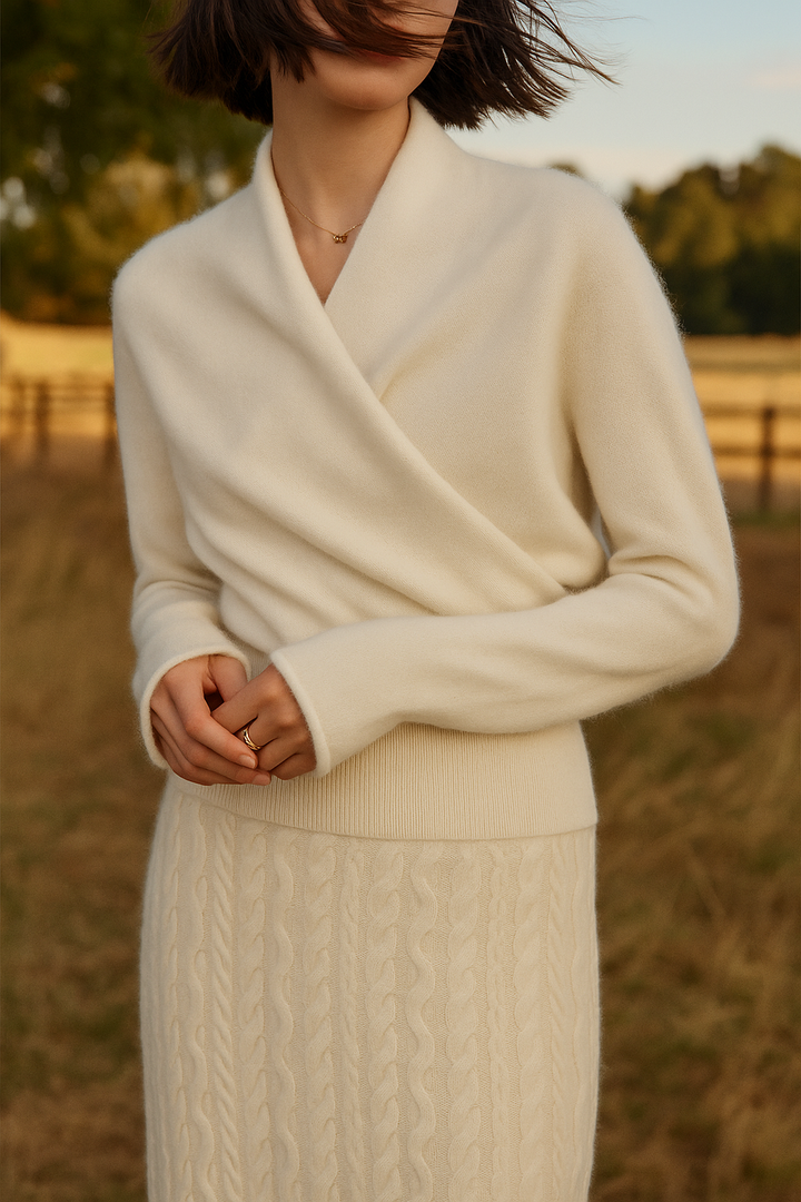 Kvinnors Wrap Front Tröja – Finslipad Slim Knit för Kontor och Smart Casual Klädsel