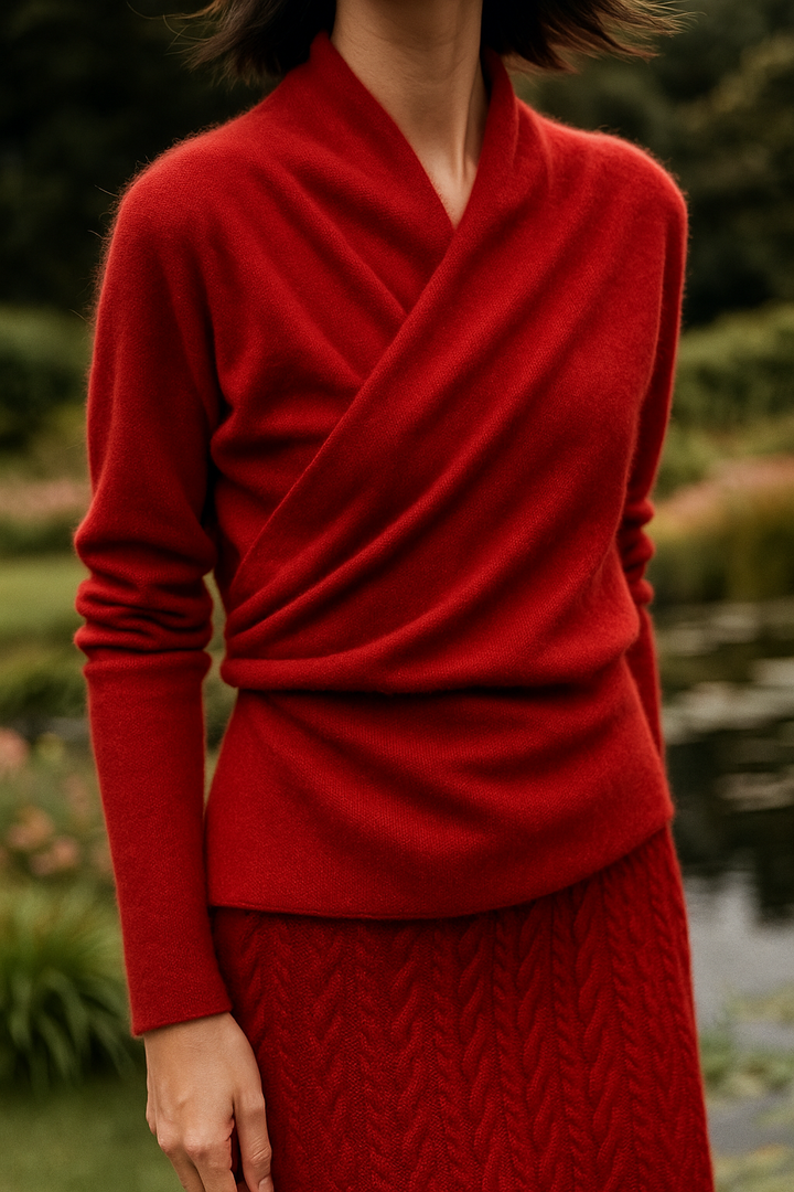 Kvinnors Wrap Front Tröja – Finslipad Slim Knit för Kontor och Smart Casual Klädsel