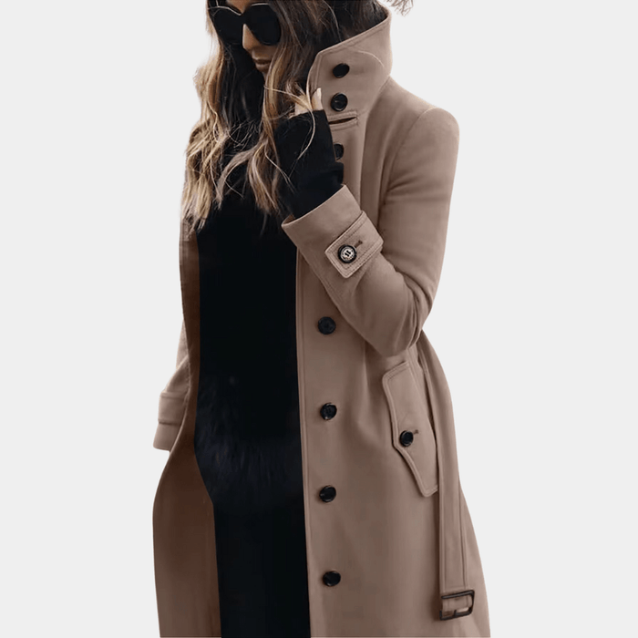 Dam Lång Trenchcoat med Justerbart Bälte och Dubbelknäppt