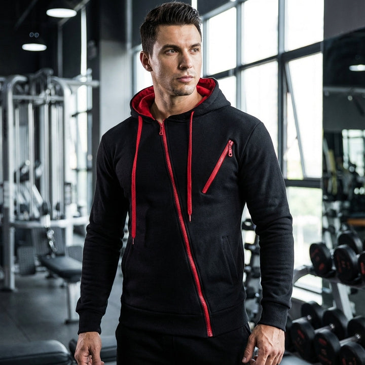 Herrasymmetrisk zip-hoodie med bröstficka