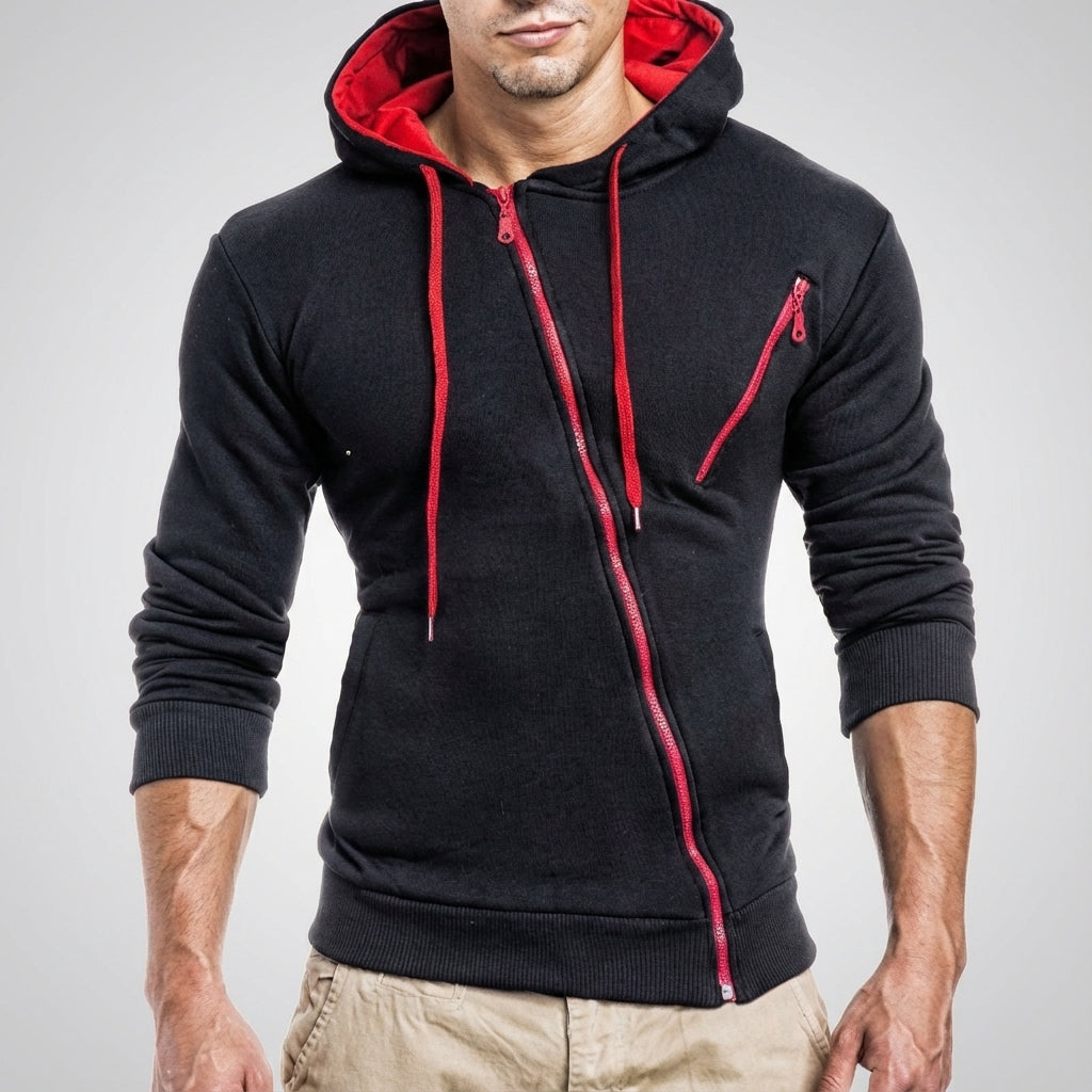 Herrasymmetrisk zip-hoodie med bröstficka