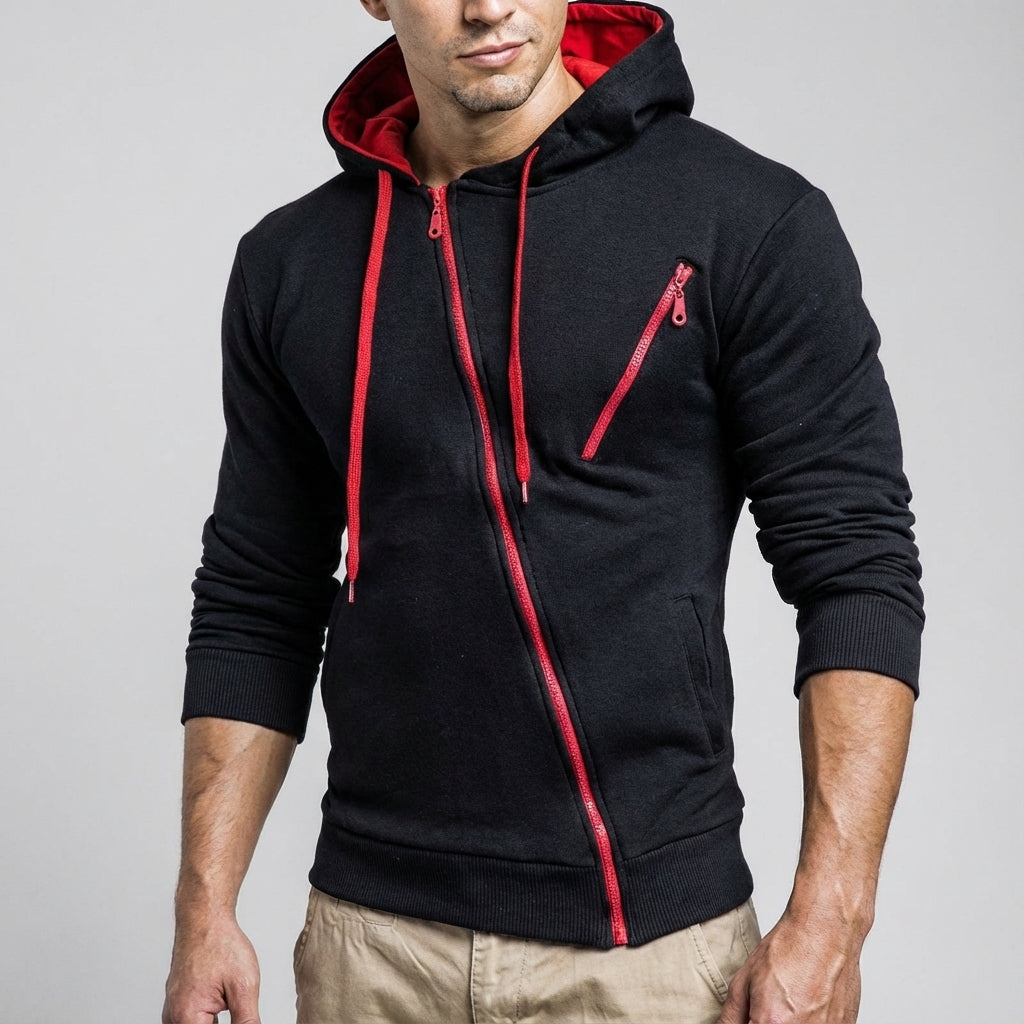 Herrasymmetrisk zip-hoodie med bröstficka