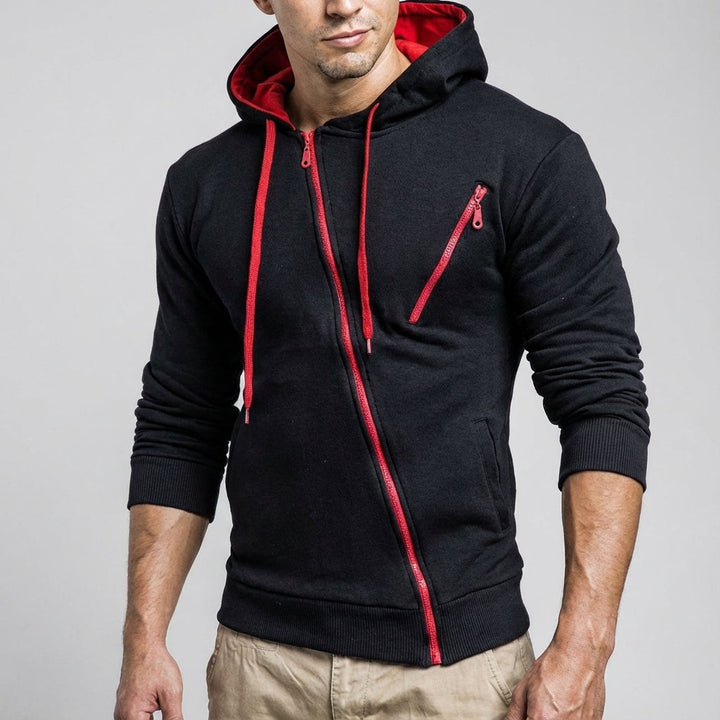 Herrasymmetrisk zip-hoodie med bröstficka
