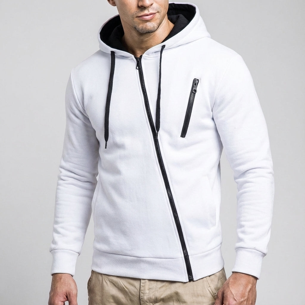 Herrasymmetrisk zip-hoodie med bröstficka