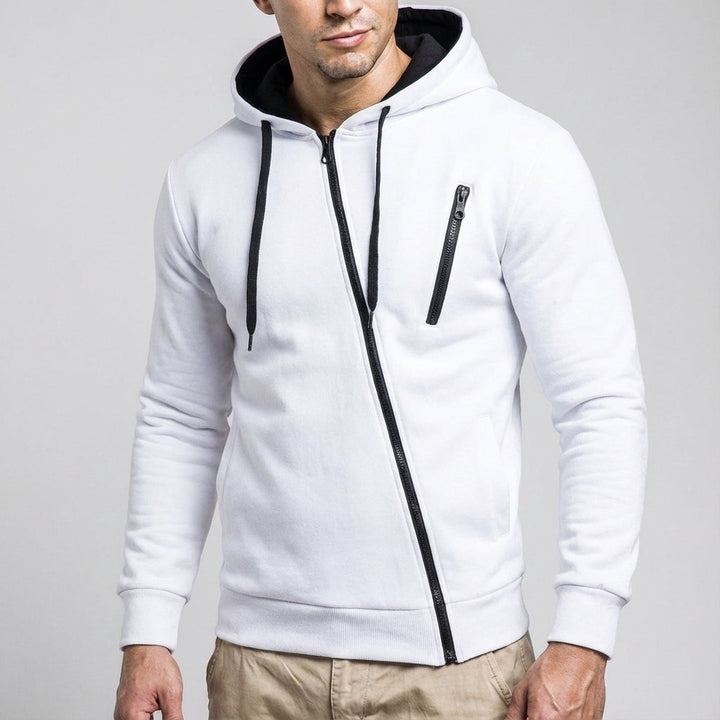Herrasymmetrisk zip-hoodie med bröstficka