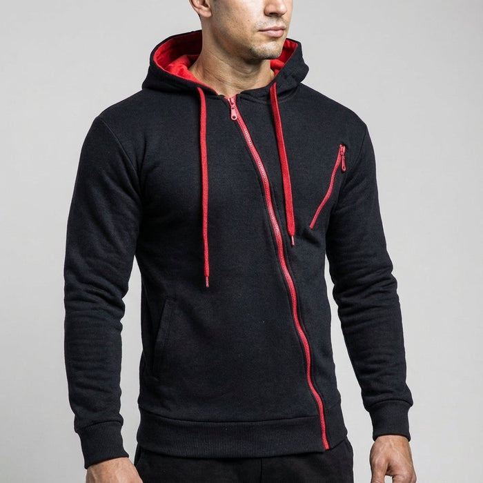 Herrasymmetrisk zip-hoodie med bröstficka