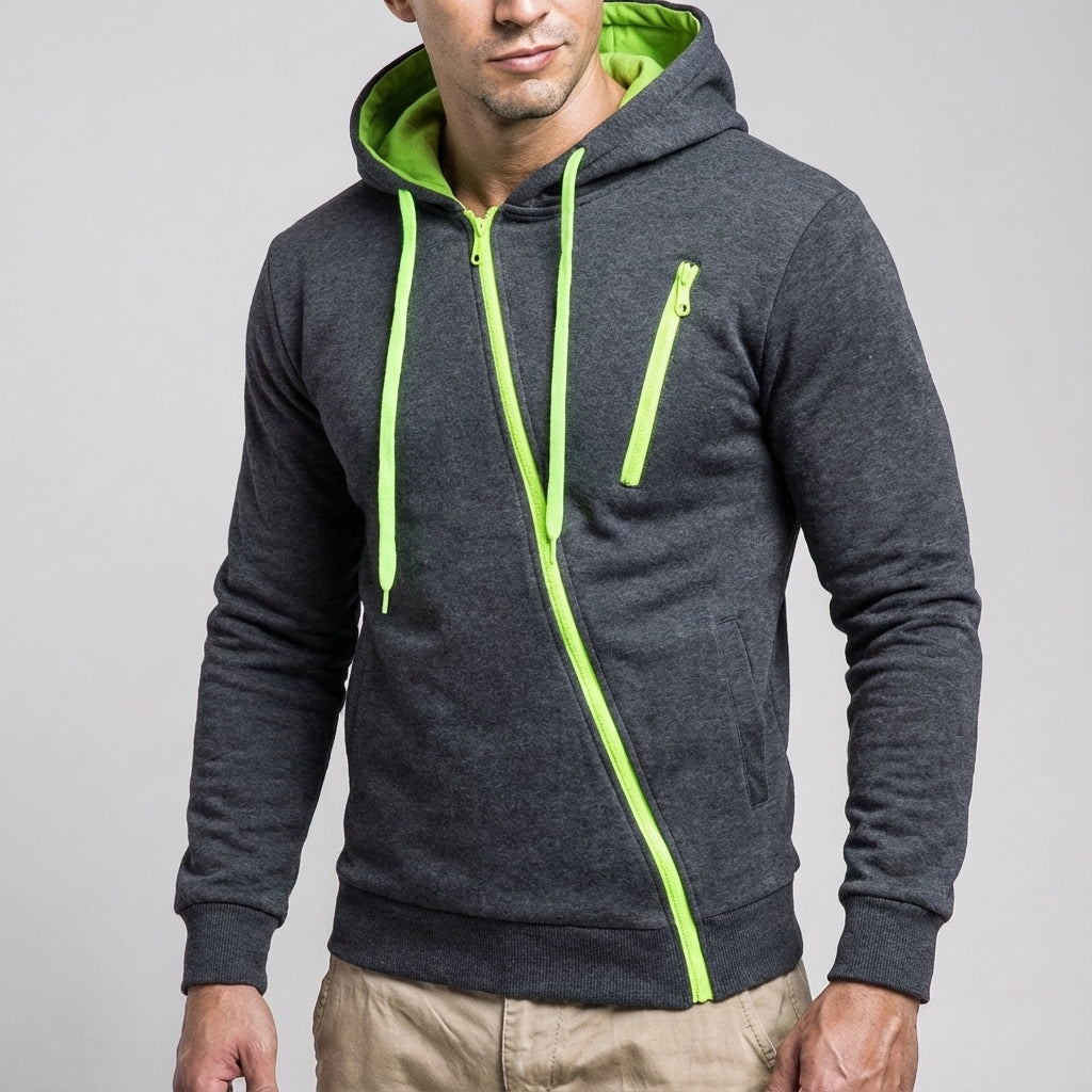 Herrasymmetrisk zip-hoodie med bröstficka