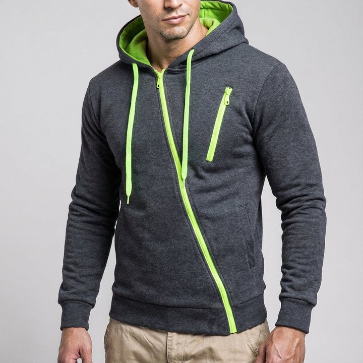 Herrasymmetrisk zip-hoodie med bröstficka