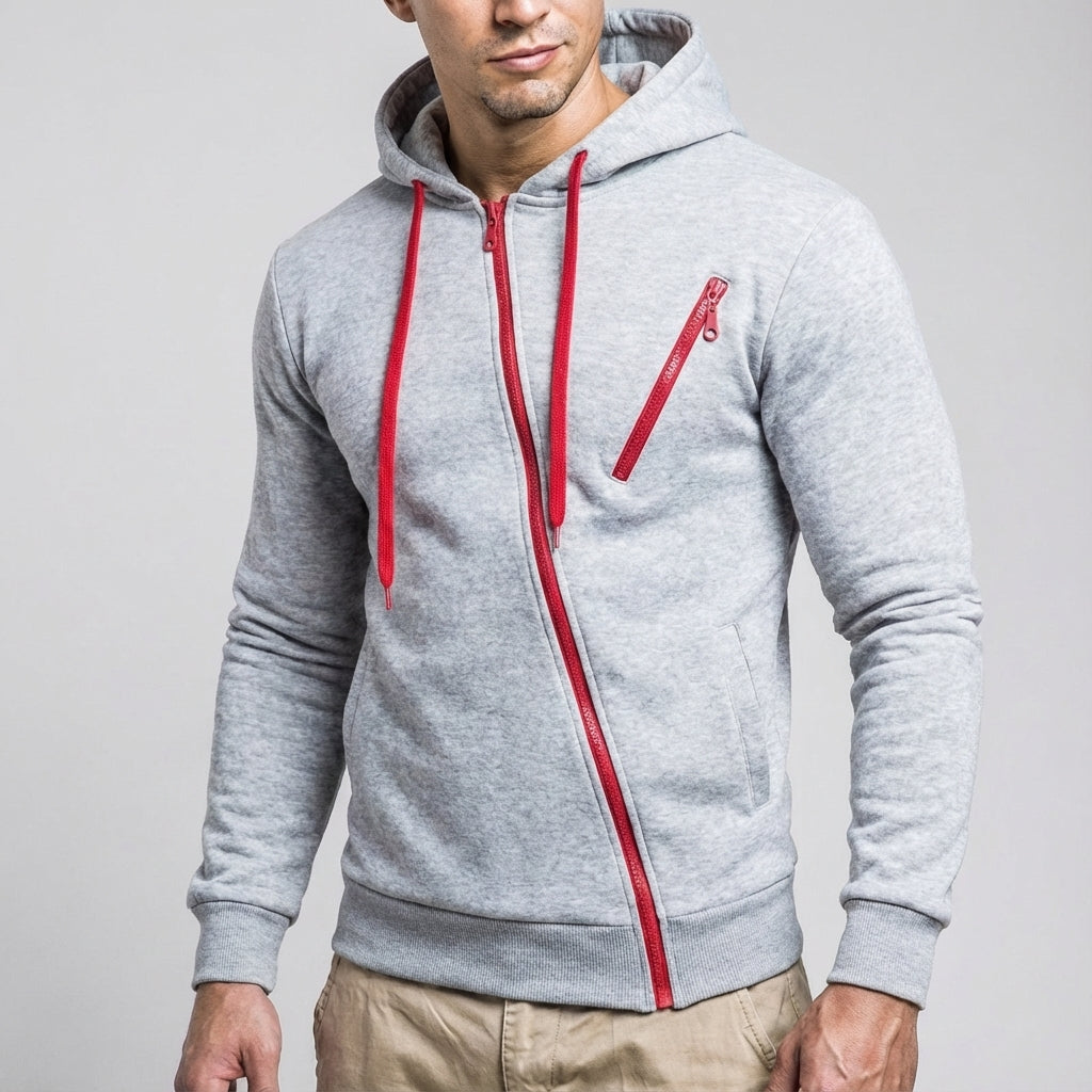 Herrasymmetrisk zip-hoodie med bröstficka