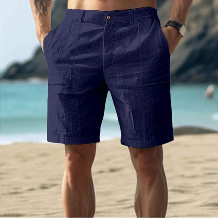 Herrarnas Texturerade Knappmidja Raka Ben Sommarshorts