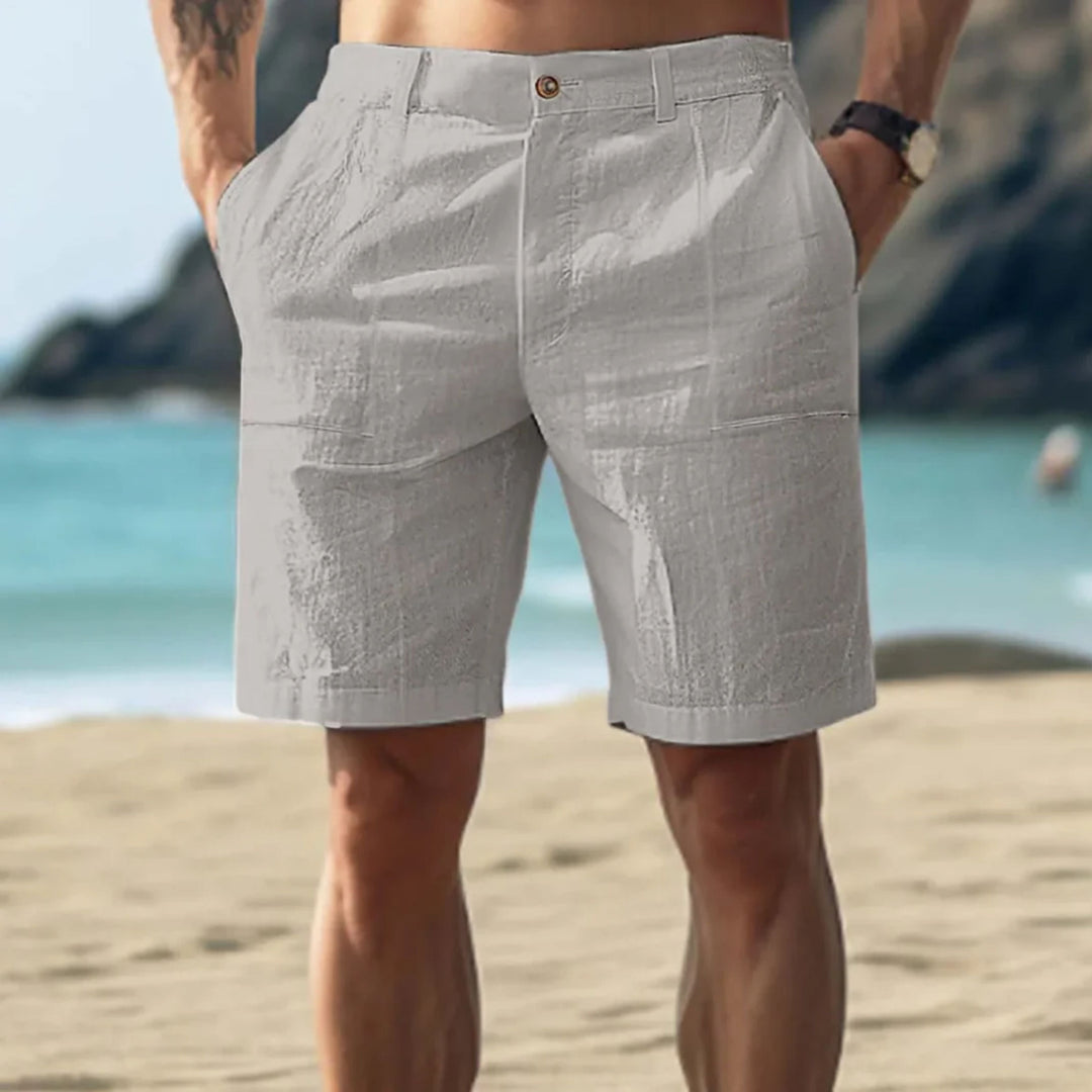 Herrarnas Texturerade Knappmidja Raka Ben Sommarshorts