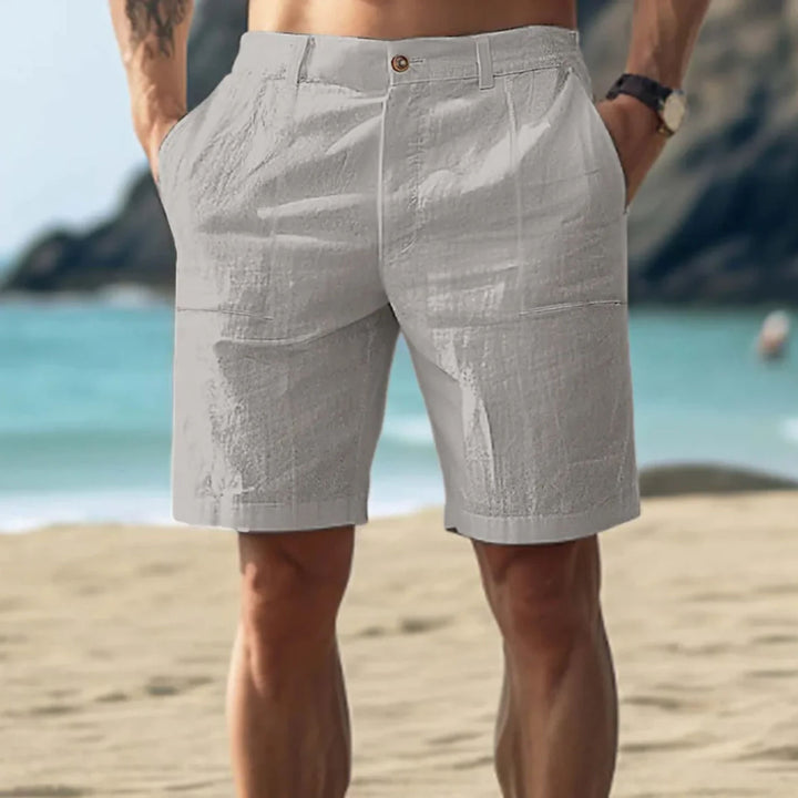 Herrarnas Texturerade Knappmidja Raka Ben Sommarshorts