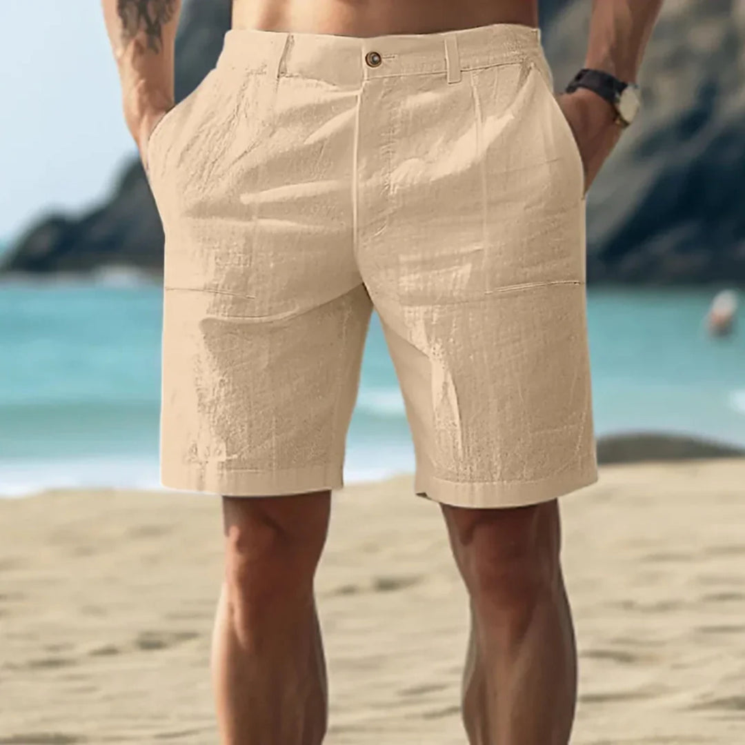 Herrarnas Texturerade Knappmidja Raka Ben Sommarshorts