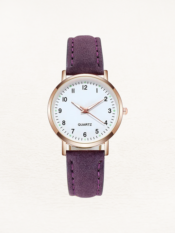 Kvinnors Klassiska Rund Dial Läderrem Armbandsur