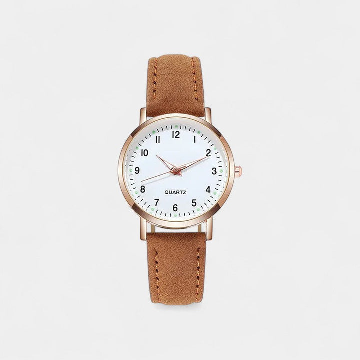 Kvinnors Klassiska Rund Dial Läderrem Armbandsur