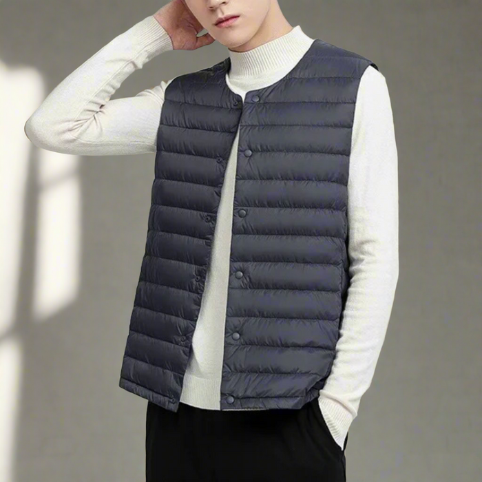 Herrarnas Vadderade Lätta Bodywarmer Minimal Snäpp Framsidan Gilet