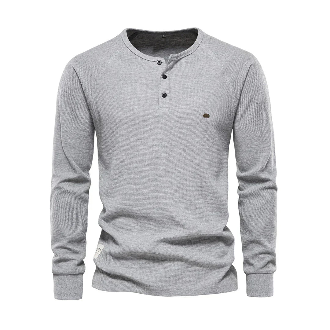 Herrars Henley Skjorta Lång Ärmar Knapp Hals Casual Topp
