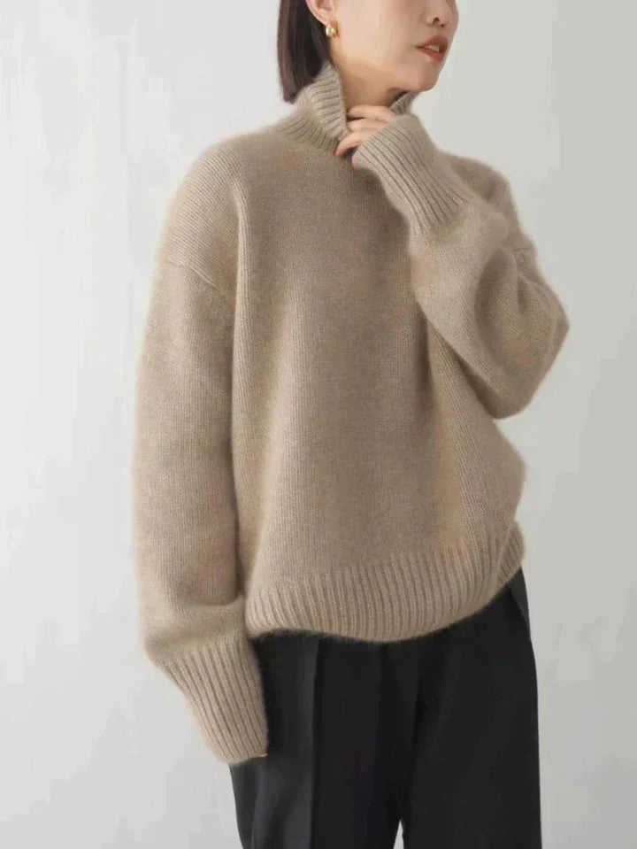 Kvinnors Cashmere Turtleneck Tröja Mjuk Stickad Avslappnad Passform