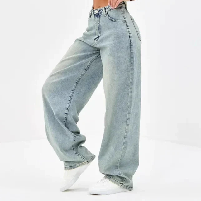 Kvinnors Baggy Jeans Avslappnad Passform Bred Ben Denim Stil