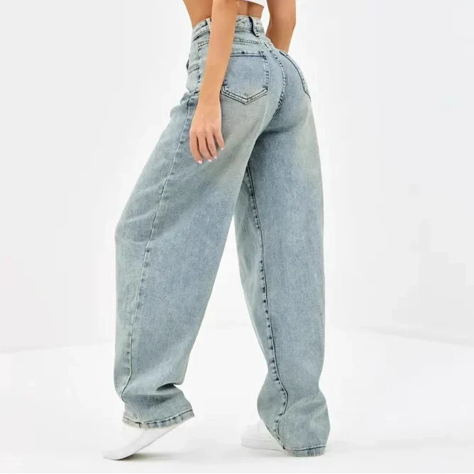Kvinnors Baggy Jeans Avslappnad Passform Bred Ben Denim Stil