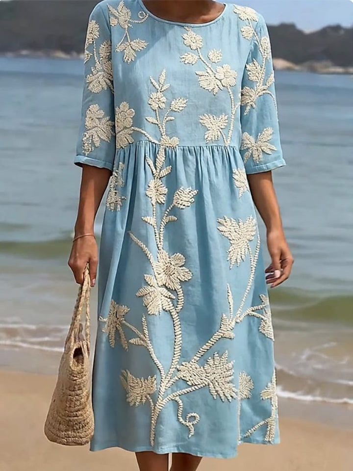 Kvinnors Broderad Midi Klänning Avslappnad Elegant Tillfälle Stil
