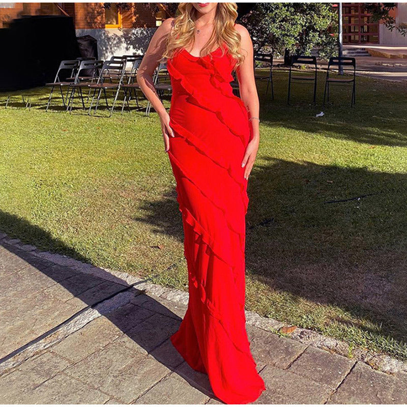Kvinnors Volangdetalj Maxi Klänning Elegant Tillfälle Stil
