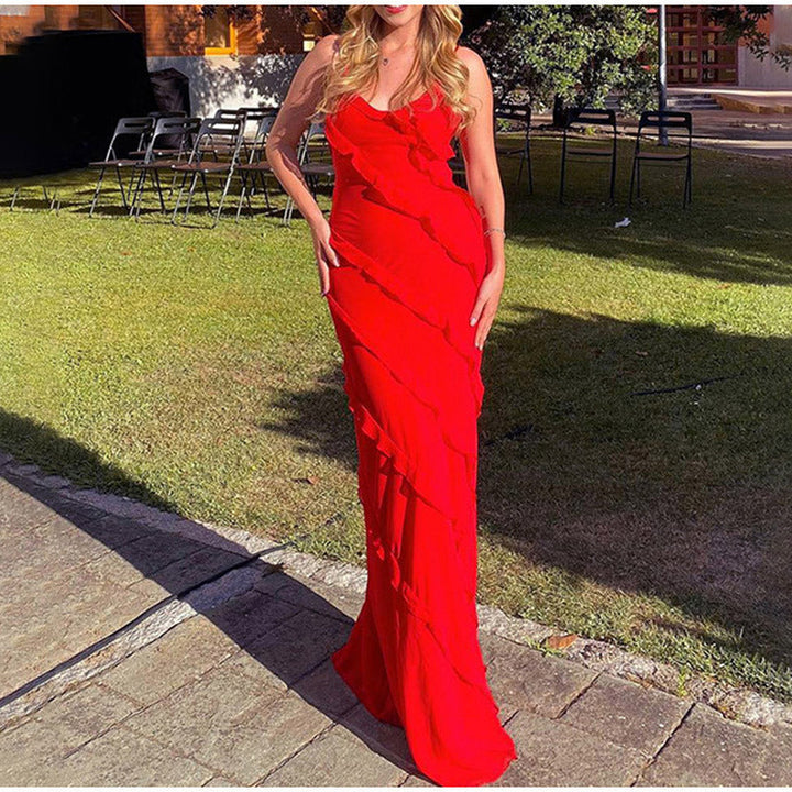 Kvinnors Volangdetalj Maxi Klänning Elegant Tillfälle Stil