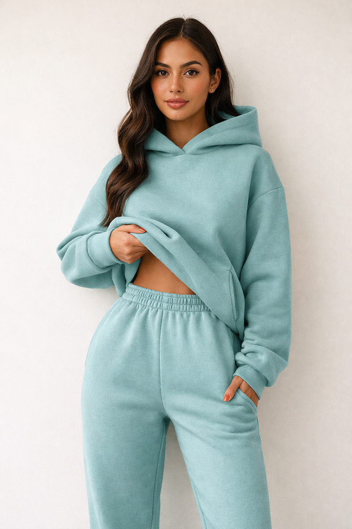 Kvinnors Mjukfodrad Huva Loungewear Set – Avslappnad Passform för Höst och Vinter