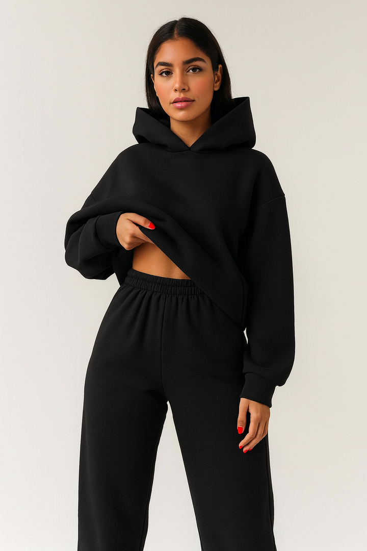 Kvinnors Mjukfodrad Huva Loungewear Set – Avslappnad Passform för Höst och Vinter