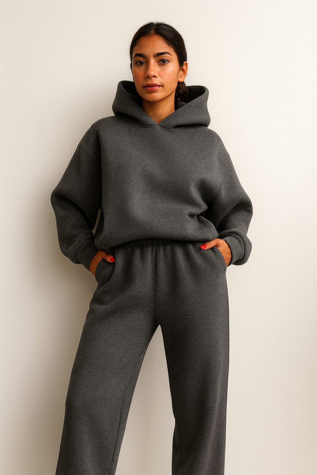 Kvinnors Mjukfodrad Huva Loungewear Set – Avslappnad Passform för Höst och Vinter