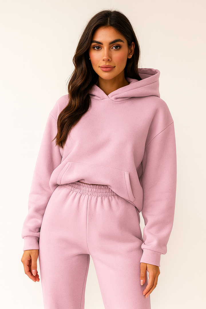 Kvinnors Mjukfodrad Huva Loungewear Set – Avslappnad Passform för Höst och Vinter