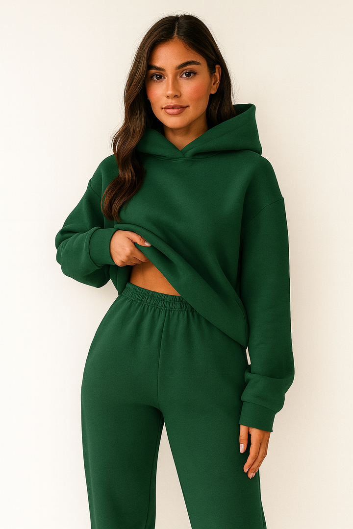 Kvinnors Mjukfodrad Huva Loungewear Set – Avslappnad Passform för Höst och Vinter