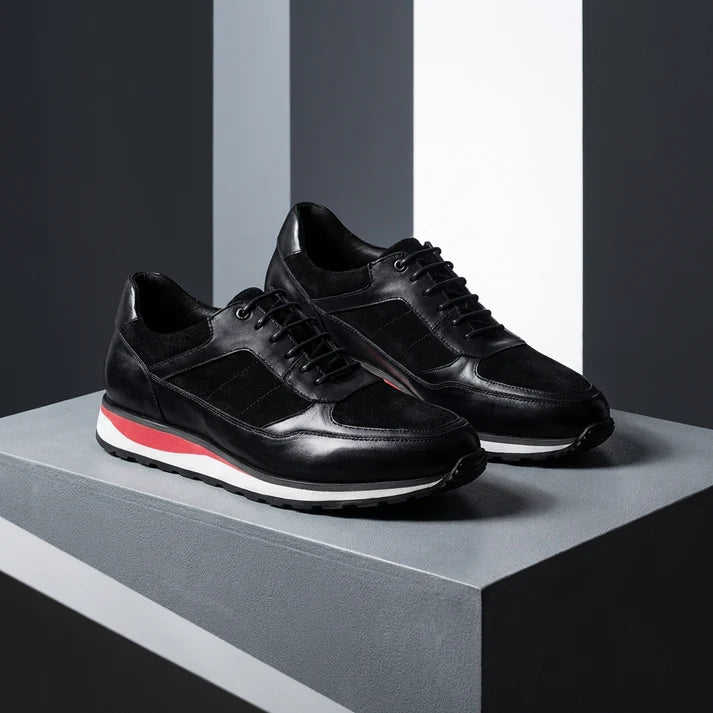 Mäns sneakers i fullnarvskinn med mockadetaljer – Dämpade smarta avslappnade snörskor