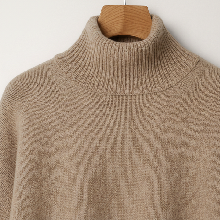 Kvinnors Oversized Turtleneck Tröja med Sänkta Axlar