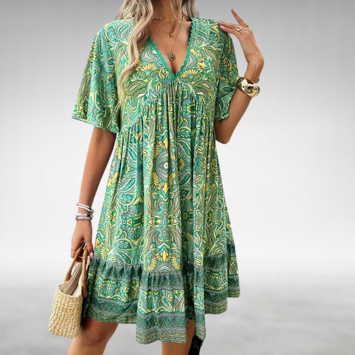 Kvinnors Tryckt Boho Mini Klänning – Lättviktsavslappnad Sommarstil för Semestrar och Evenemang