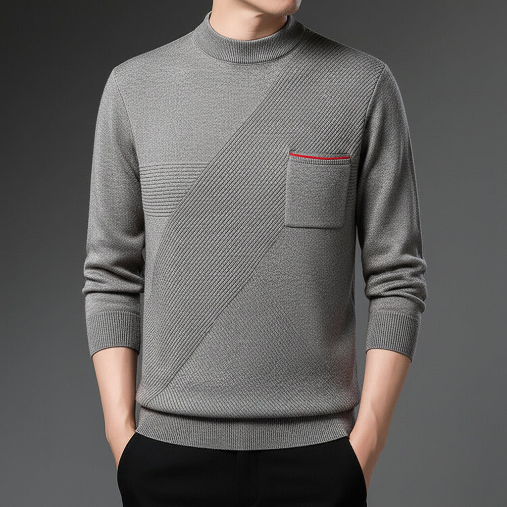Herrarnas Mock-Neck Stickad Tröja – Minimalistisk Långärmad Stil för Höst och Vinter