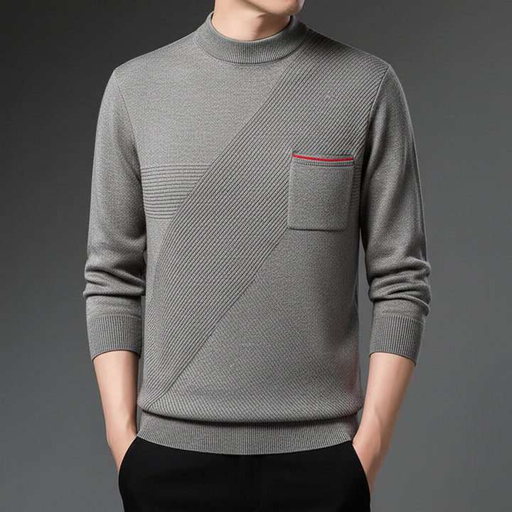 Herrarnas Mock-Neck Stickad Tröja – Minimalistisk Långärmad Stil för Höst och Vinter