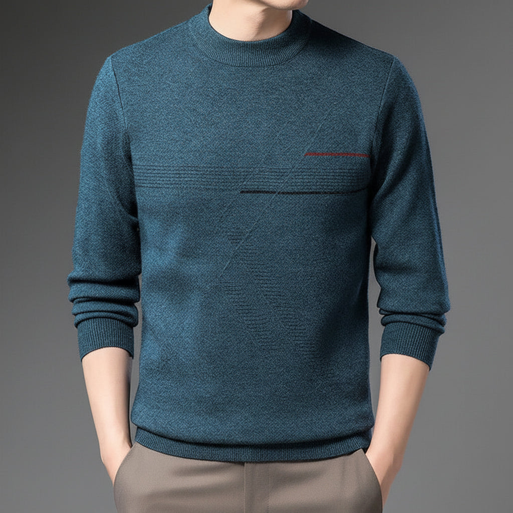 Herrarnas Mock-Neck Stickad Tröja – Minimalistisk Långärmad Stil för Höst och Vinter
